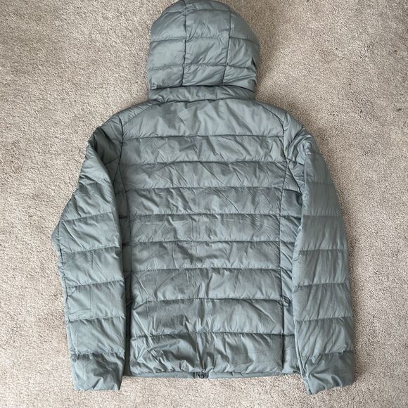 Uniqlo Ultra Light Down Puffer Jacket Womens Small Gray Blue Lightweight Hood - Picture 6 of 6
